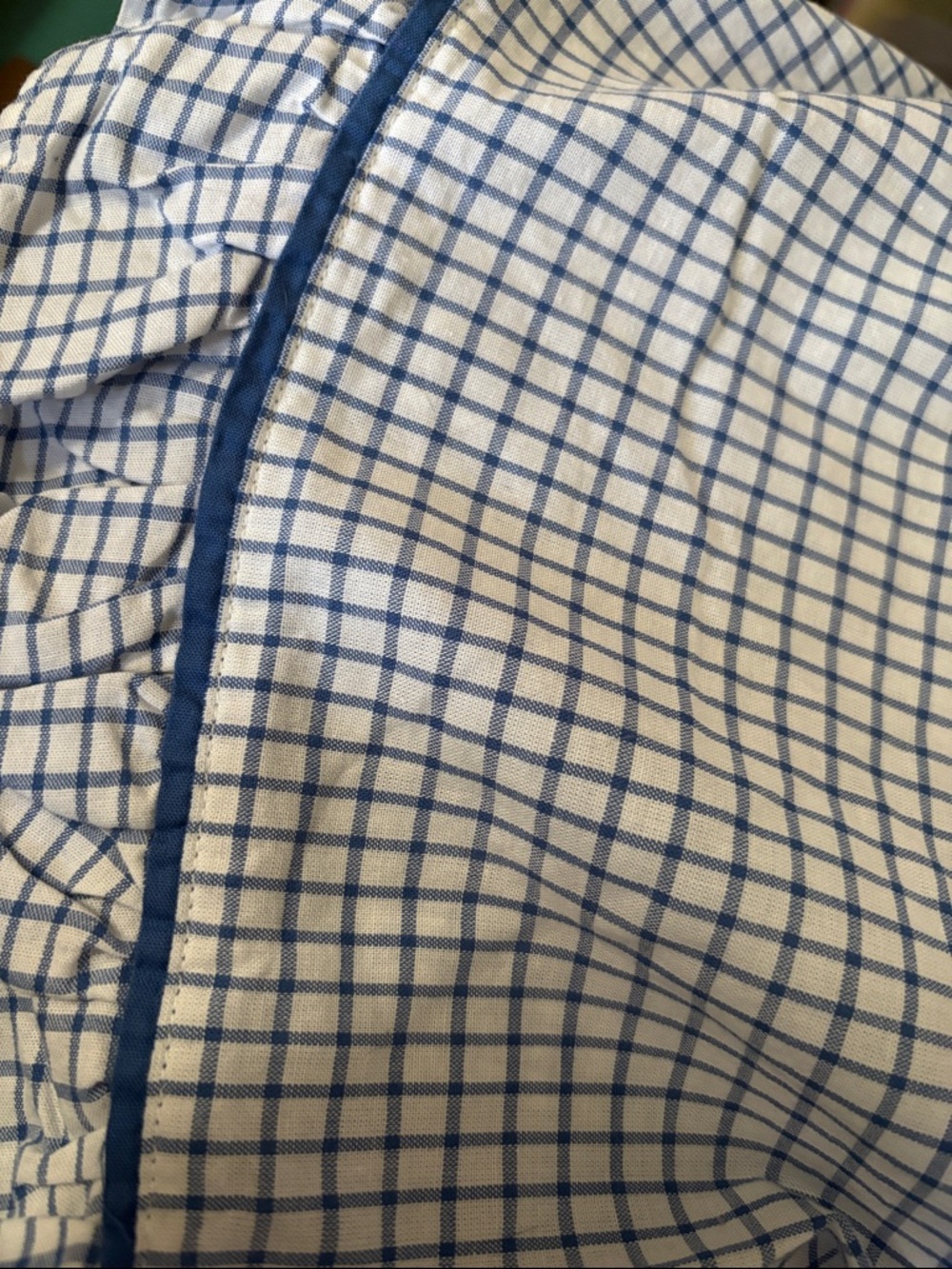 Polo by Ralph Lauren White and Blue Checked Ruffle Trim Queen Flat Sheet